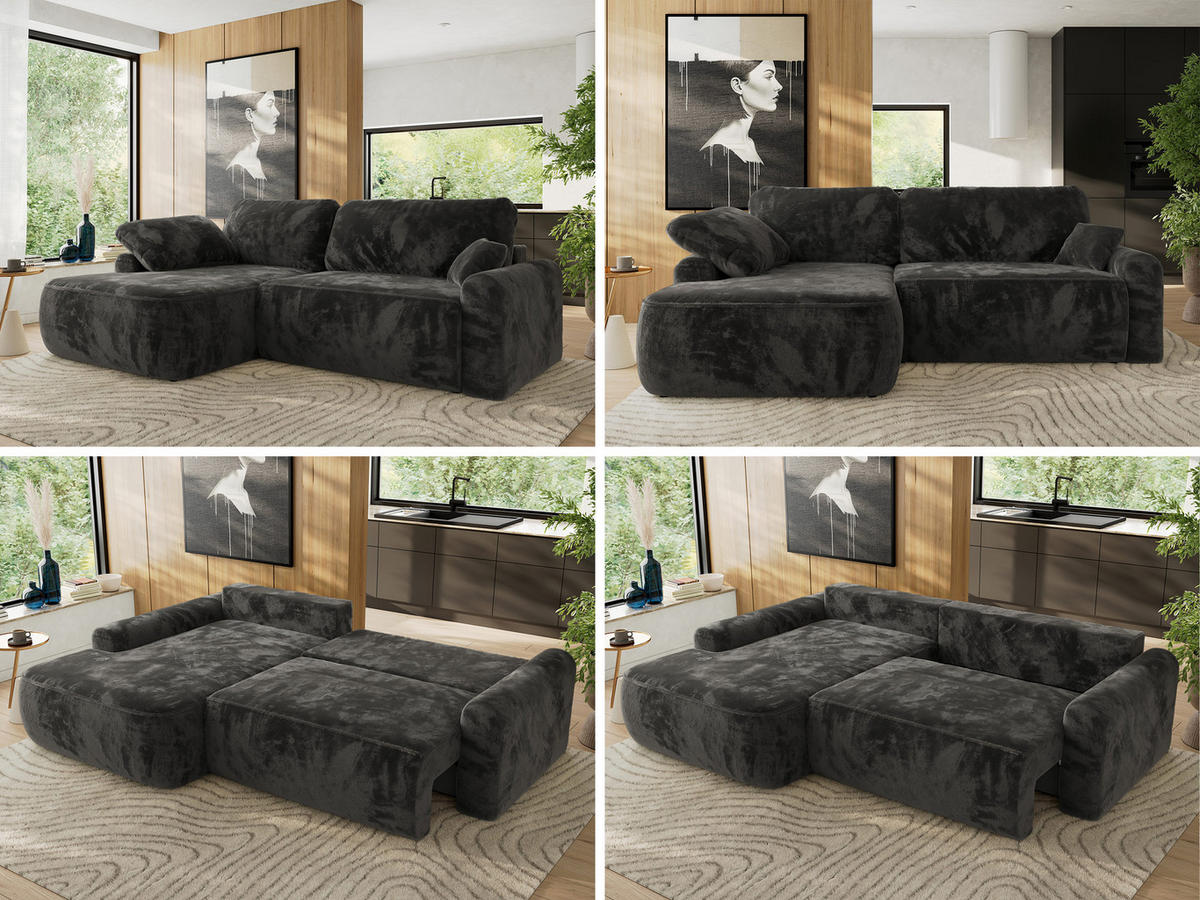 ECKSCHLAFSOFA CUBO L Dunkelgrau Plüsch - links - Dunkelgrau/Schwarz, Kunststoff/Textil (273/187cm) - MKS