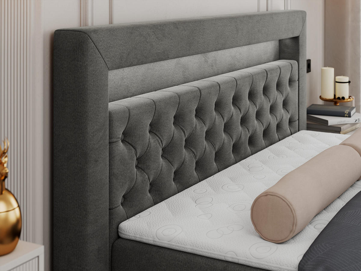 BOXBETT GOLD-6 LED 200/200 Dunkelgrau Velvet - H3 - Dunkelgrau, Holz/Textil (200/200cm) - MKS