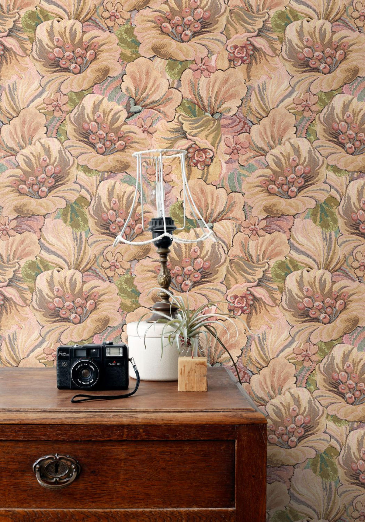 TAPETE gesticktes Blumenmuster 50 x 900 cm - Braun, Papier (50/900cm) - ESTAhome