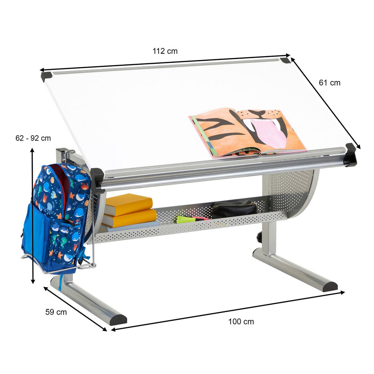 KINDERSCHREIBTISCH SARI weiß/alu - Alufarben/Weiß, Holzwerkstoff/Metall (111/93/60cm) - CARO-Möbel