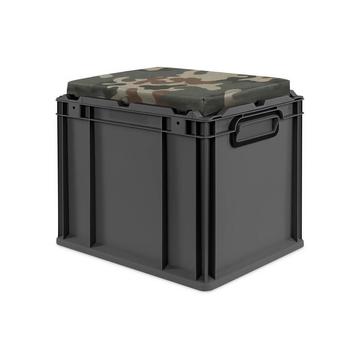 EUROBOX NextGen Seat Box Camouflage, HxBxT 36,5x30x40cm, 30 Liter, Griffe geschlossen, Schwarz - Schwarz, Kunststoff (30/36.5/40cm) - PROREGAL