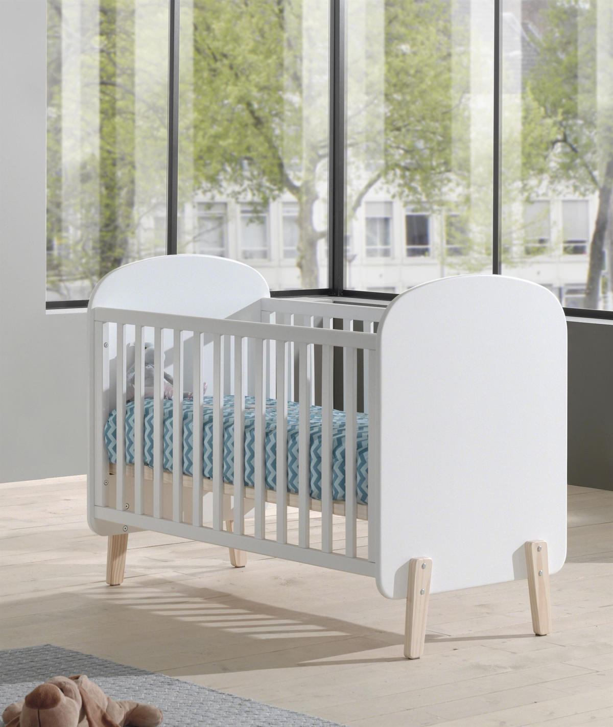 BABYBETT Karilynn 129x94x68 aus MDF+Massivholz in Weiß - Weiß, Holzwerkstoff (60/120cm) - 58aufmkessel