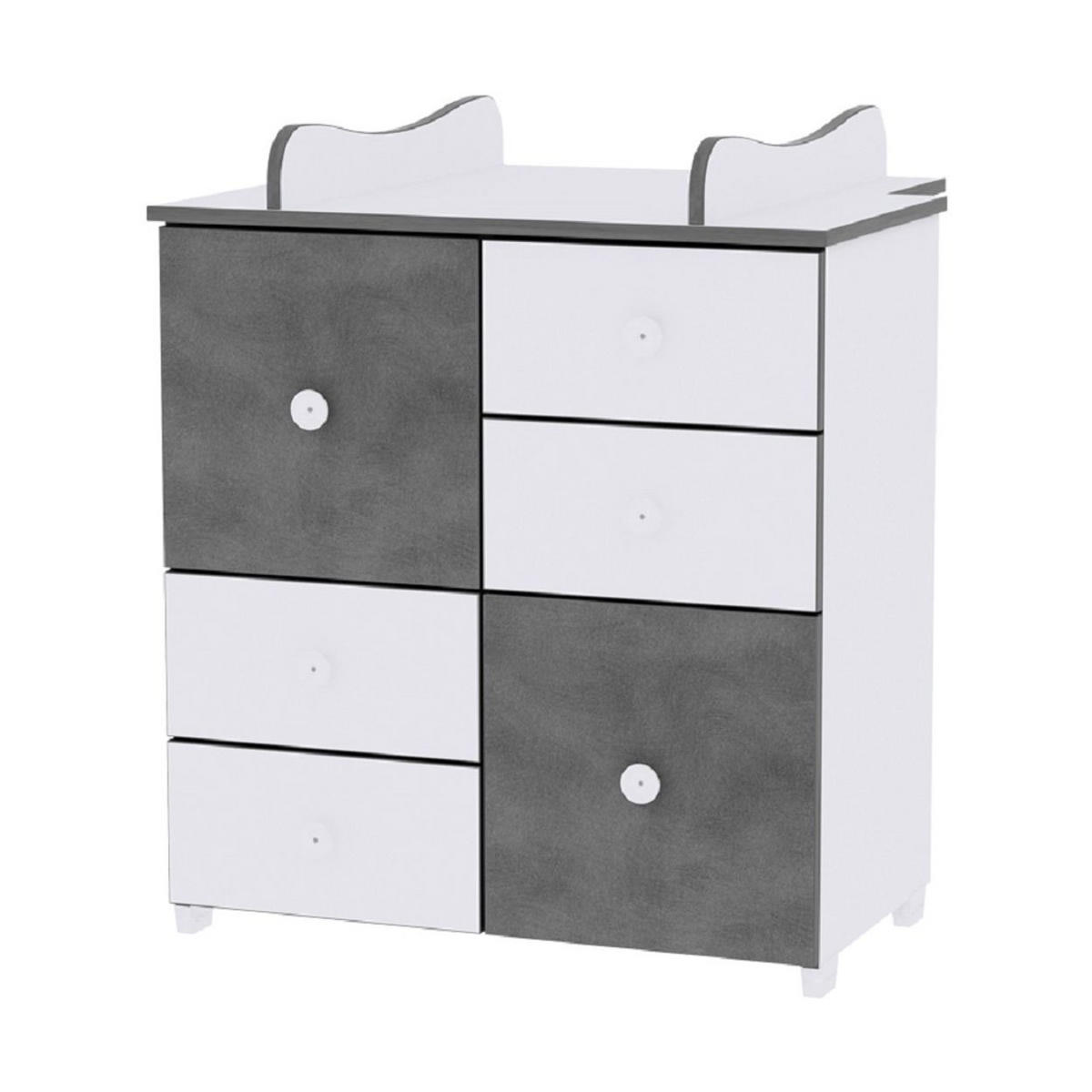 KOMMODE Cupboard dunkelgrau 83 x 71 cm, 4 Schubladen, 2 Türen, Regalboden, Wickelplatz, umbaubar - Grau, Holzwerkstoff (71/96/83cm) - Lorelli