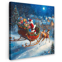 LEINWANDBILD Weihnachtsmann - Rentier - Weihnachten - Schnee 90x90 cm - Cognac, Textil (90/90cm) - MuchoWow