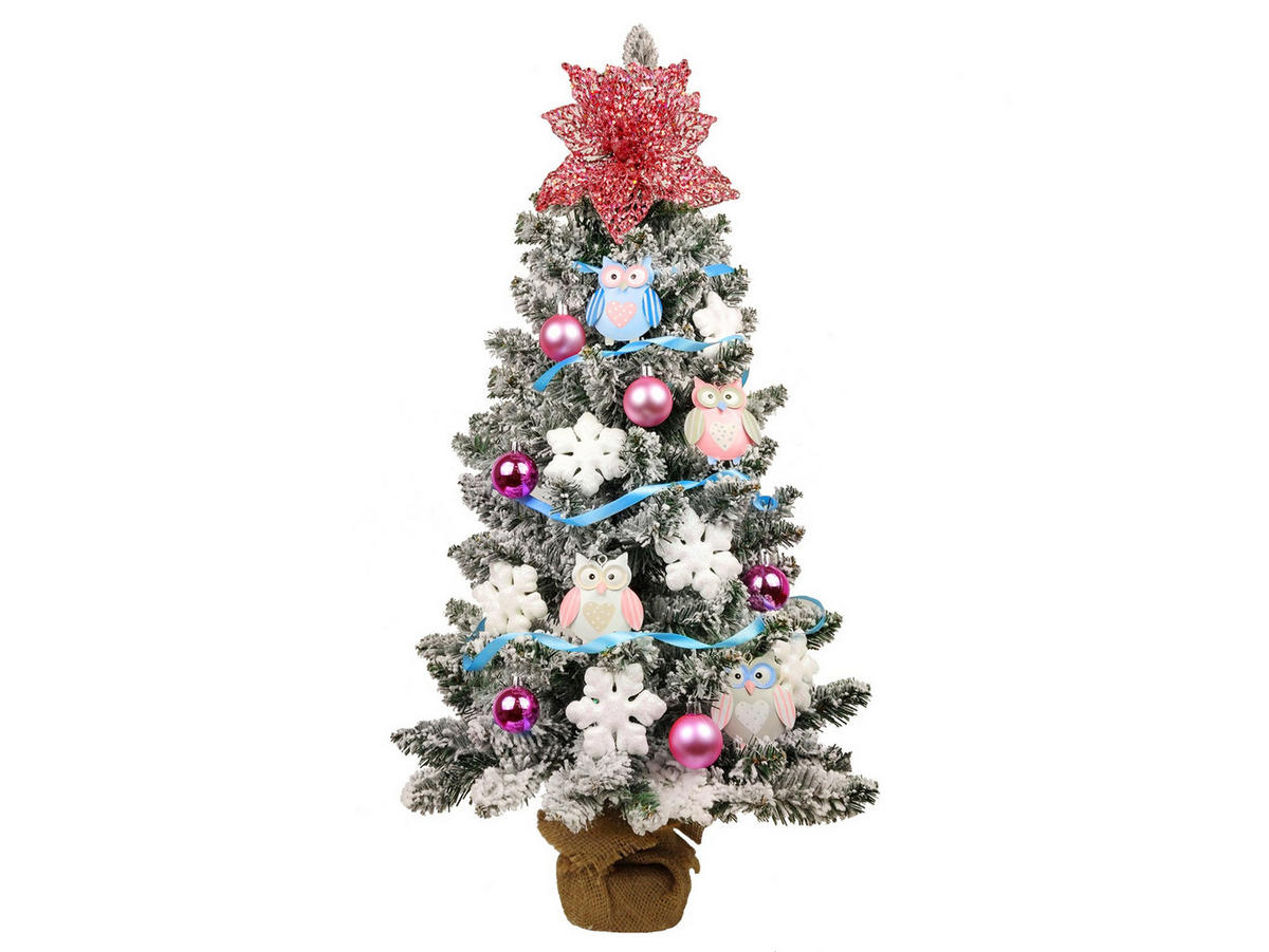 LAALU WEIHNACHTSBAUM geschmückt künstlich EULE 60 cm mit LED-BELEUCHTUNG IM TOPF - Blau/Weiß, Kunststoff (60cm) - LAALU