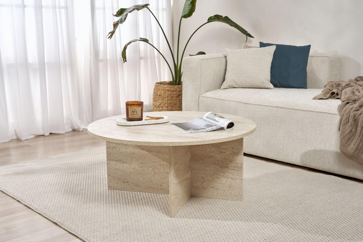 COUCHTISCH soleil Travertine - Beige, Holz (90/90/40cm) - Habitat Garten