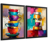 POSTER 2er Set Küchen-Wandbilder Kaffeetassen und Espressomaschine Pop Art Bunt Esszimmer Wanddeko Rahmenlos A4 - Schwarz, Papier (29.7/1/21cm) - Nacnic