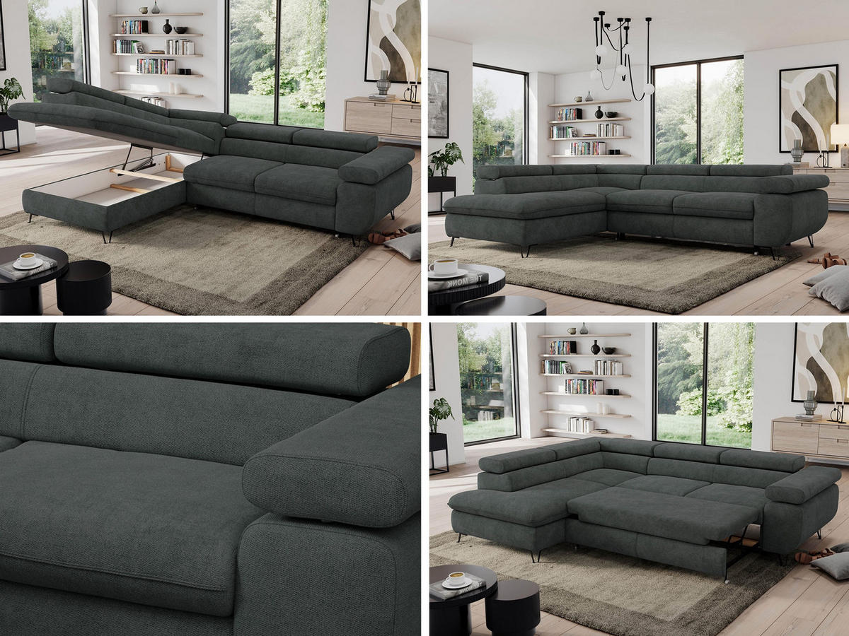 ECKSOFA PEDRO L Dunkelgrau Struktur - Links Seite - Dunkelgrau/Schwarz, Textil/Metall (208/273cm) - MKS