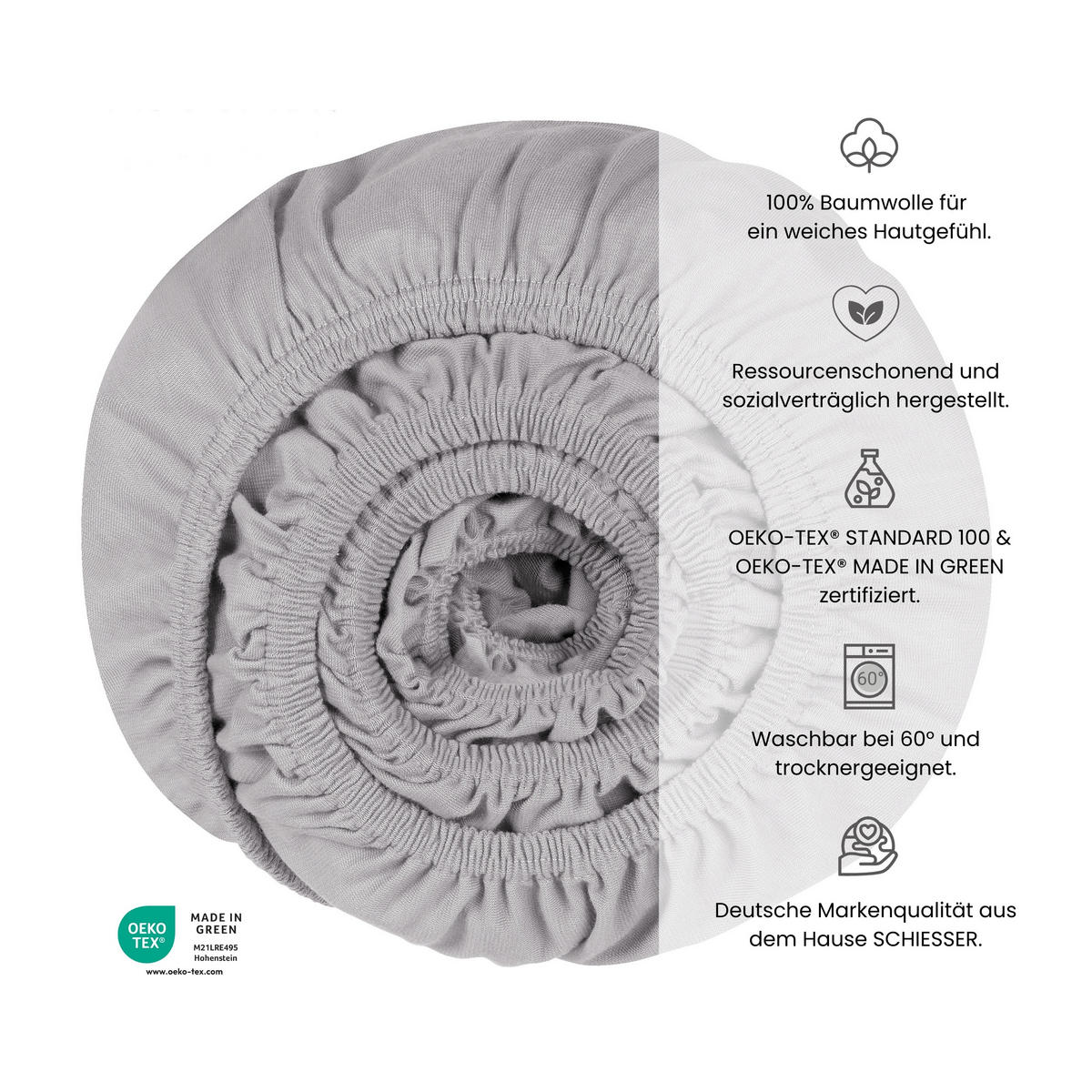 SPANNBETTLAKEN New Jersey - Edeljersey - 100 x 200 cm - Hellgrau - Hellgrau, Textil (100/200cm) - Uncover by Schiesser