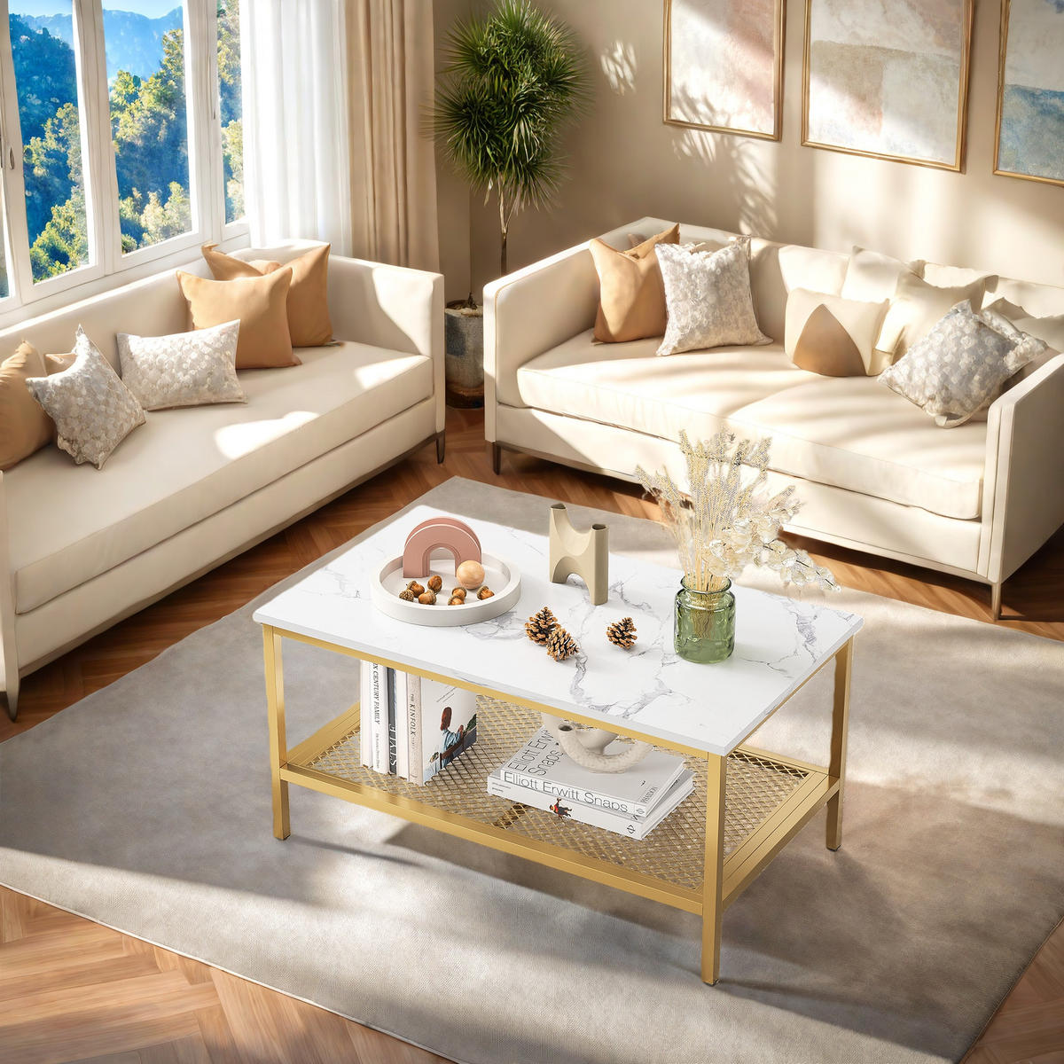 COUCHTISCH-SET Marmor-Look, Gold Metall, kombinierbar - Goldfarben, Metall (80/46/41cm) - SHOPENTRA