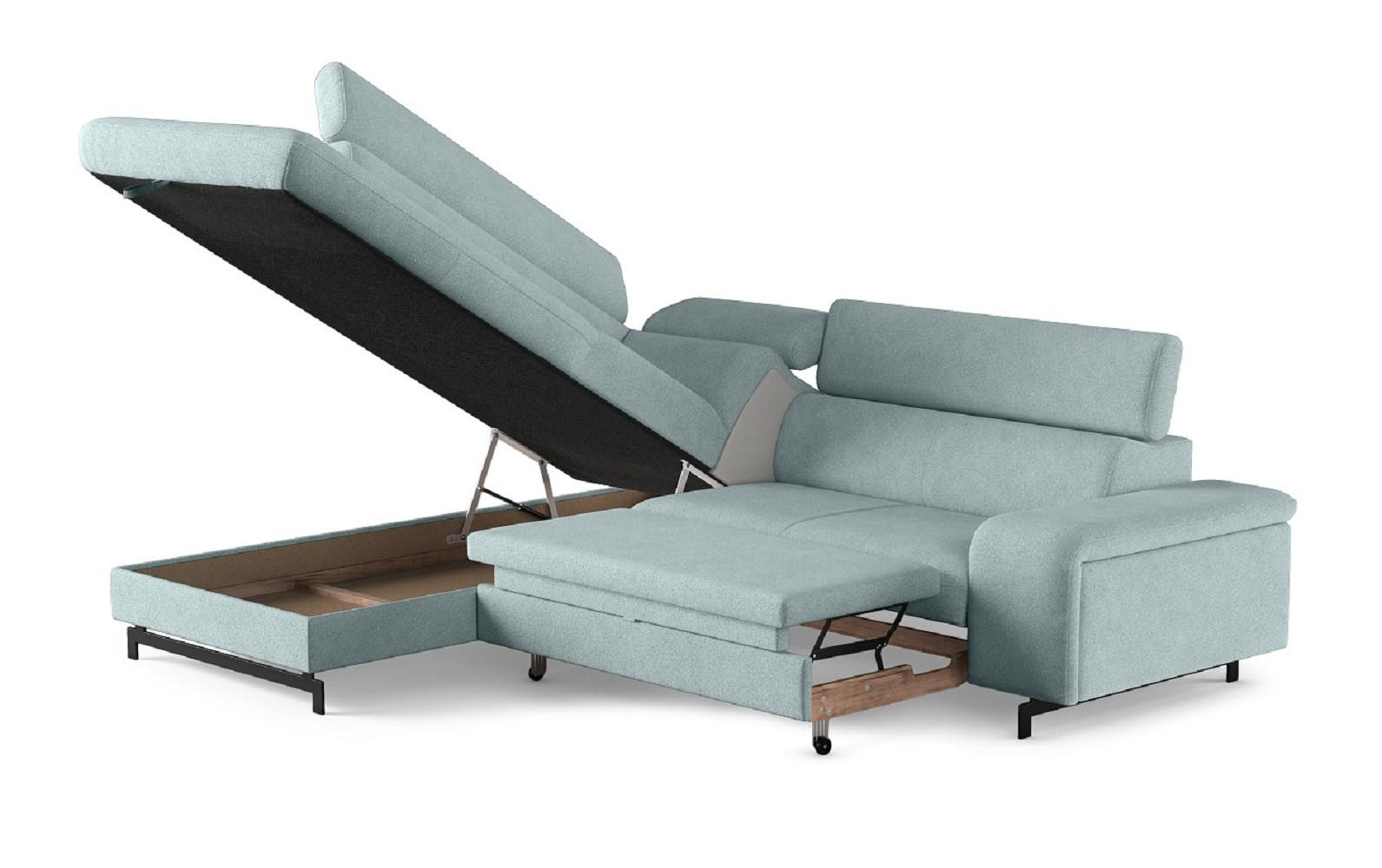 ECKSOFA mit Schlaffunktion und Bettkasten - Türkis/Schwarz, Kunststoff/Textil (262/215cm) - Cotta