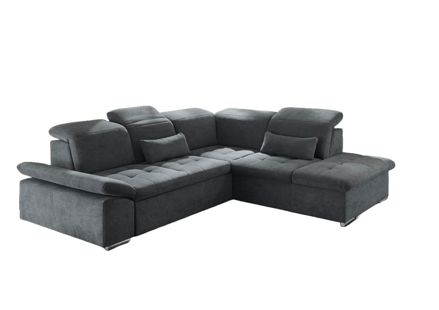ECKSOFA mit Schlaffunktion mit Bettkasten und verstellbaren Kopf- und Rückenlehnen - Chromfarben/Dunkelgrau, Textil (240/276cm) - ed exciting design