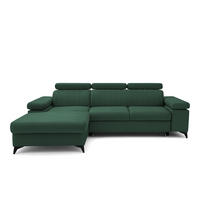 ECKSOFA FELIX L Links mit Schlaffunktion Velours Grün - Schwarz/Grün, Holz/Textil (257/176cm) - Muffo