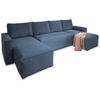 WOHNLANDSCHAFT ASPRA Blau Kordstoff mit Schlaffunktion - Blau, Holz (295/85/140cm) - MASSENO