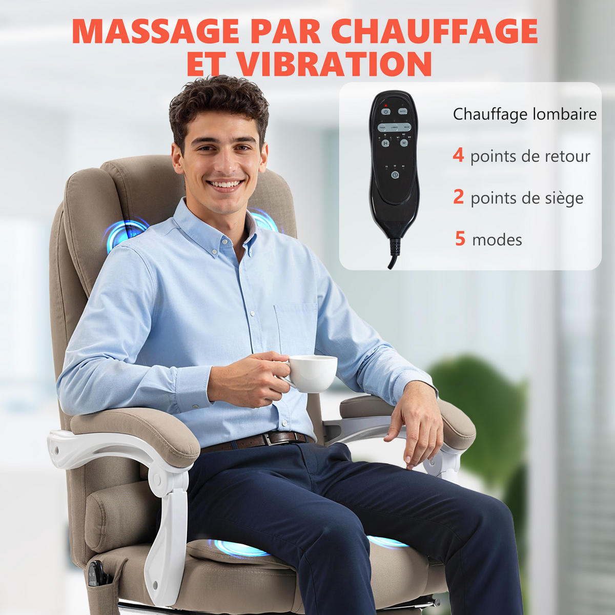 CHEFSESSEL DE-11835 Massage & Heizung Beige - Beige, Textil (70/119/65cm) - ComfortXL