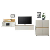 WOHNWAND weiß, Eiche Wotan 370 cm, Wohnkombination mit Sekretär - Eiche Wotan/Schwarz, Holz/Holzwerkstoff (370/122/40cm) - Furn.Design