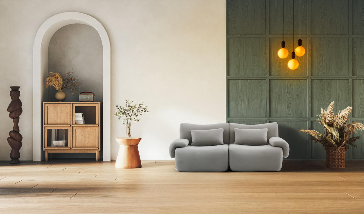 2-SITZER-SOFA Bouclé-Stoff Wolkengrau - Grau, Textil (194/73/95cm) - MILYsofa