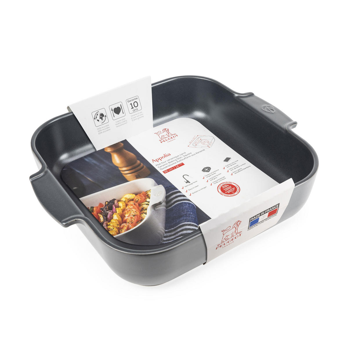 AUFLAUFFORM Keramik Appolia 36cm Quadratisch Schiefergrau Spülmaschinenfest - Grau, Keramik (31/36/8.2cm) - PEUGEOT