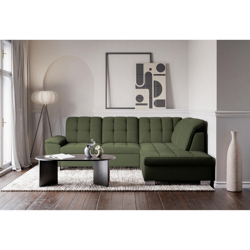 Thumbnail - Selsey Ecksofa, Grün, Textil, 4-Sitzer, Ottomane rechts, L-Form,L-Form, 258x212 cm, Wohnzimmer, Sofas & Couches, Wohnlan...
