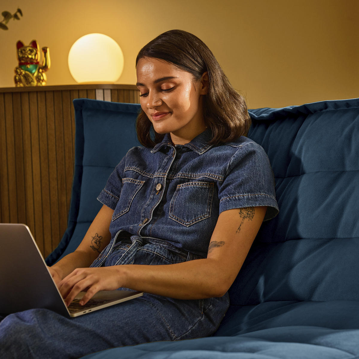 SITZSACK Sofa Kota aus Samt - Dunkelblau, Textil (140/72/100cm) - icon