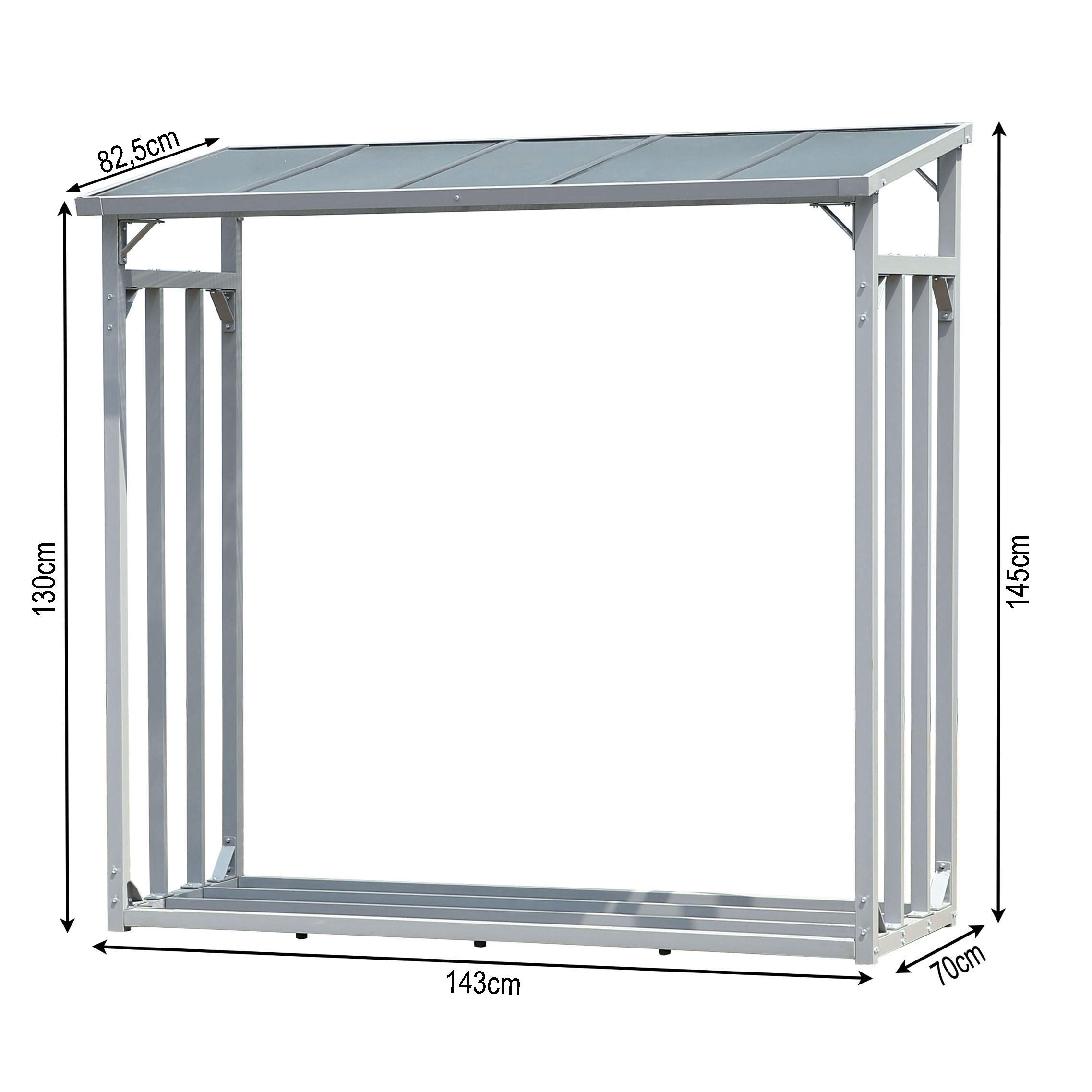 KAMINHOLZREGAL Außen 143x70x145 cm Aluminium Grau 1,6 m³ / 2,5 SRM - Grau, Metall (143/145/70cm) - QUICK STAR