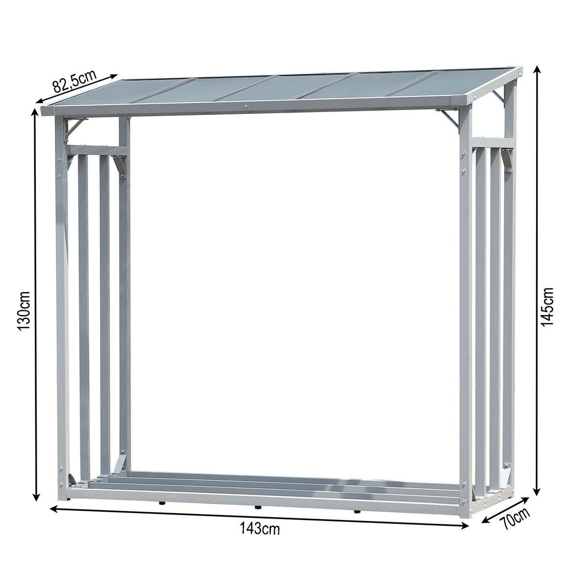 KAMINHOLZREGAL Außen 143x70x145 cm Aluminium Grau 1,6 m³ / 2,5 SRM - Grau, Metall (143/145/70cm) - QUICK STAR