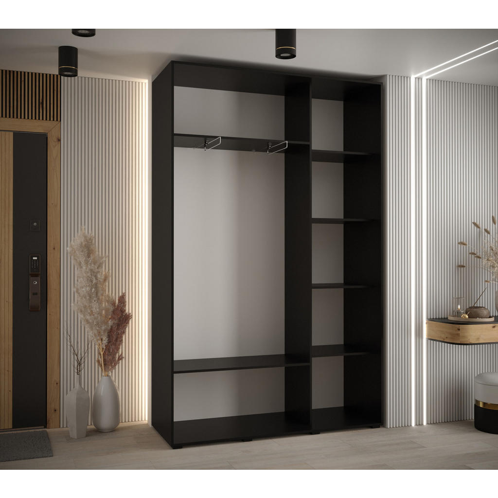 Thumbnail - Abiks Möbel Schwebetürenschrank, Schwarz, Weiß, Schwarz, Metall, Nachbildung, 6 Fächer, 150x205.2x45 cm, Schlafzimmer, K...