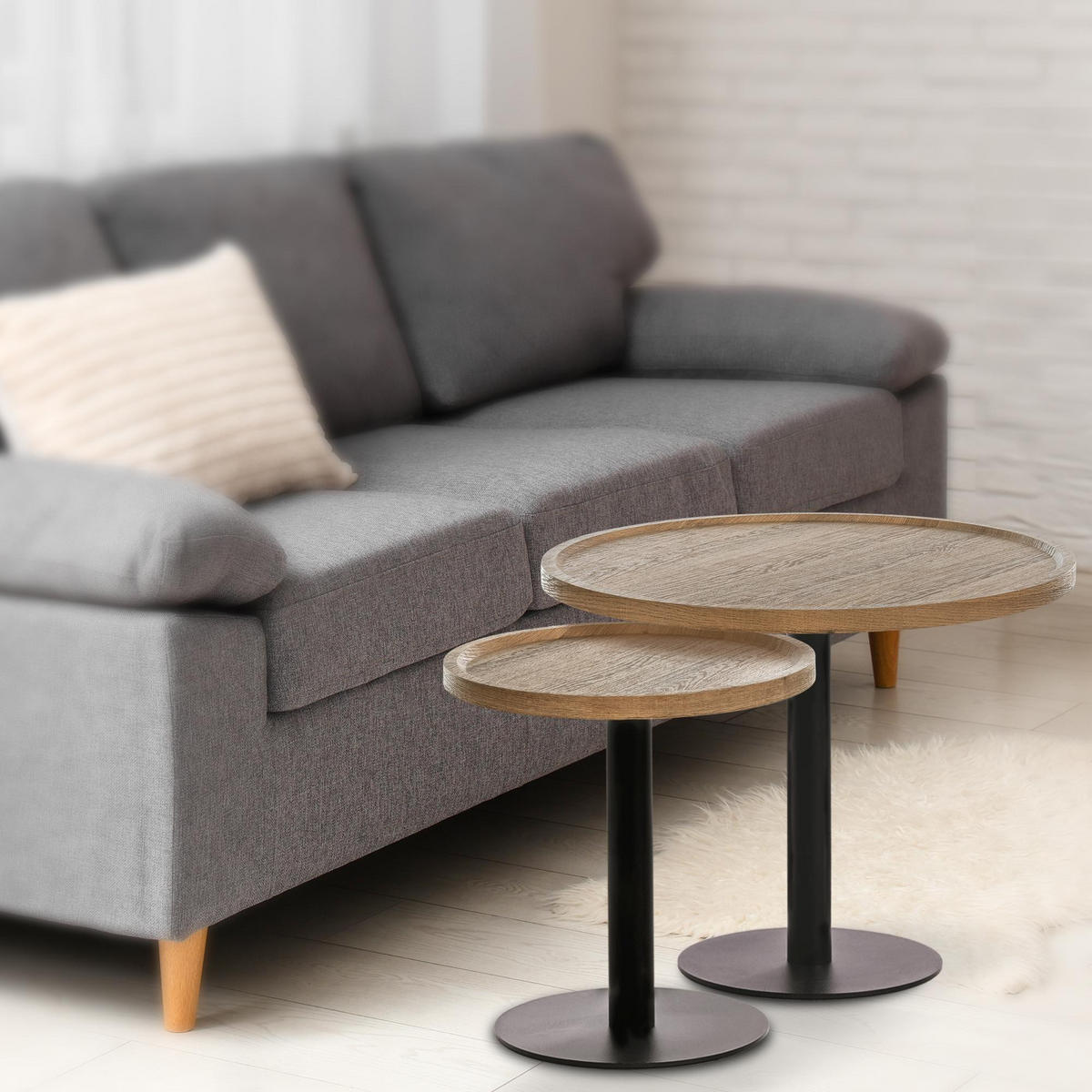 BEISTELLTISCH Kombi Set Holz Braun - Schwarz/Braun, Holz/Metall (40/40/42cm) - CLP