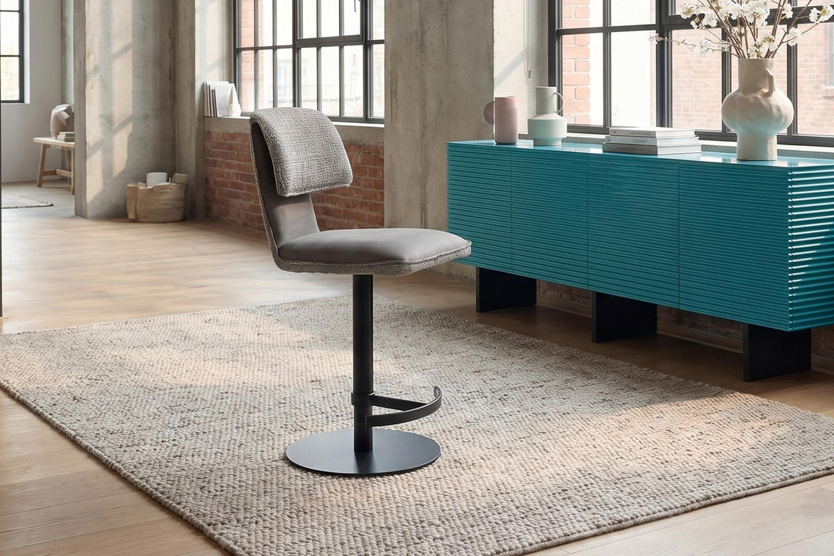 BARHOCKER LILIANA Grau Webstoff Drehbar (360°) (1er-Set) - Grau, Kunststoff/Textil (46/91/61cm) - KAWOLA