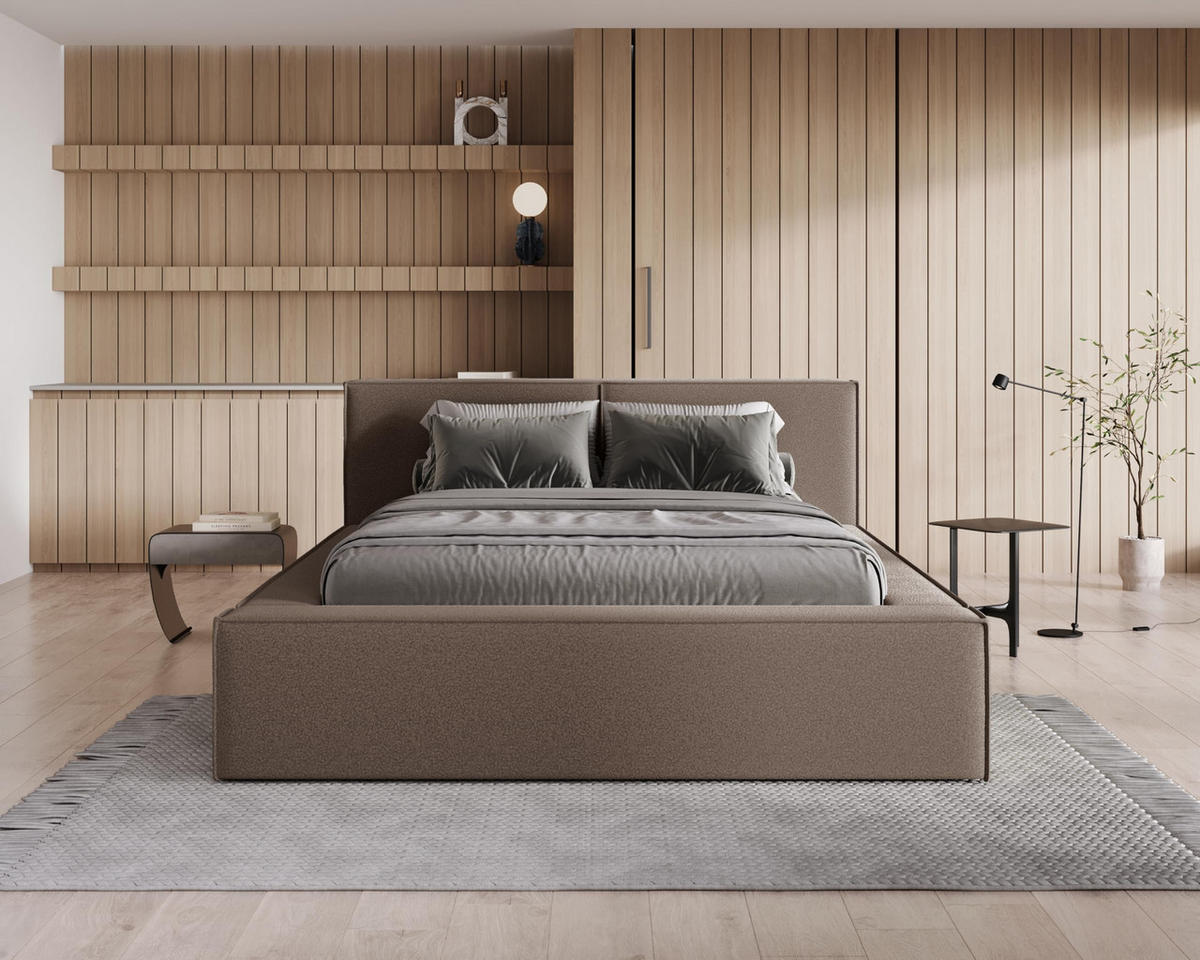 POLSTERBETT 180x200 mit Bettkasten, Lattenrost und Kopfteil, Eleganter Bouclé-Stoffbezug Braun - Braun, Holz (180/200cm) - Chilly