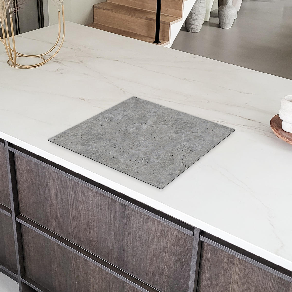 HERDABDECKPLATTE Beton - Schiefer - Grau - Struktur aus Beton Ceranfeldabdeckung 59x52 cm - Hellgrau, Kunststoff (59/52/0.2cm) - MuchoWow