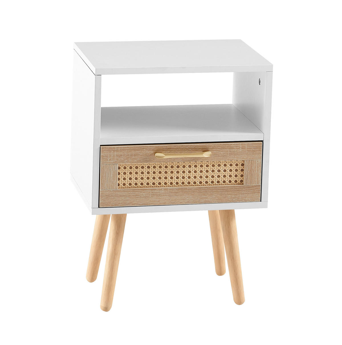 NACHTTISCH 40/30/55 cm in Weiß/Natur mit Rattanfront und Schublade - Hellbraun, Holzwerkstoff (30/55/40cm) - Flora Grace