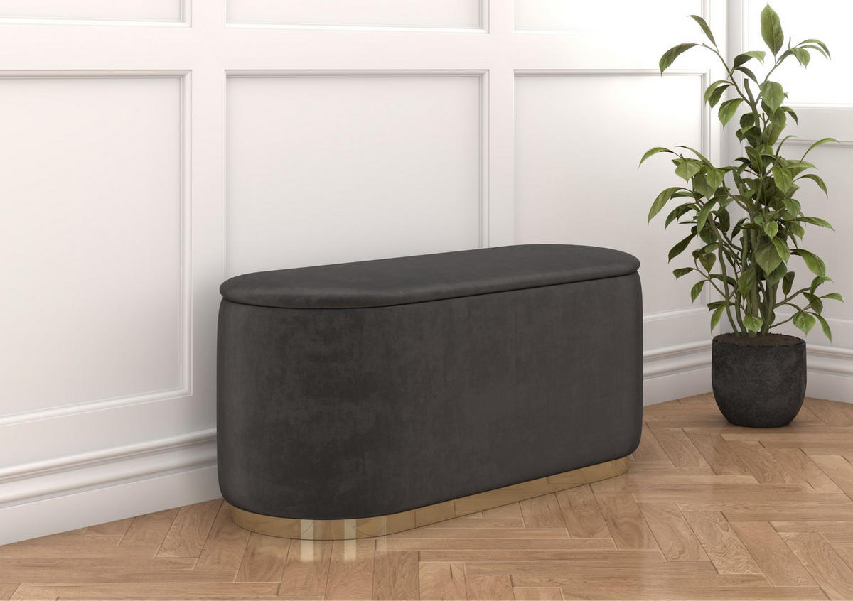 POUF Scarlett mit Stauraum, goldene Basis, 110/47/45 cm, Grau - Goldfarben/Grau, Holzwerkstoff/Textil (110/47/45cm) - Dancan