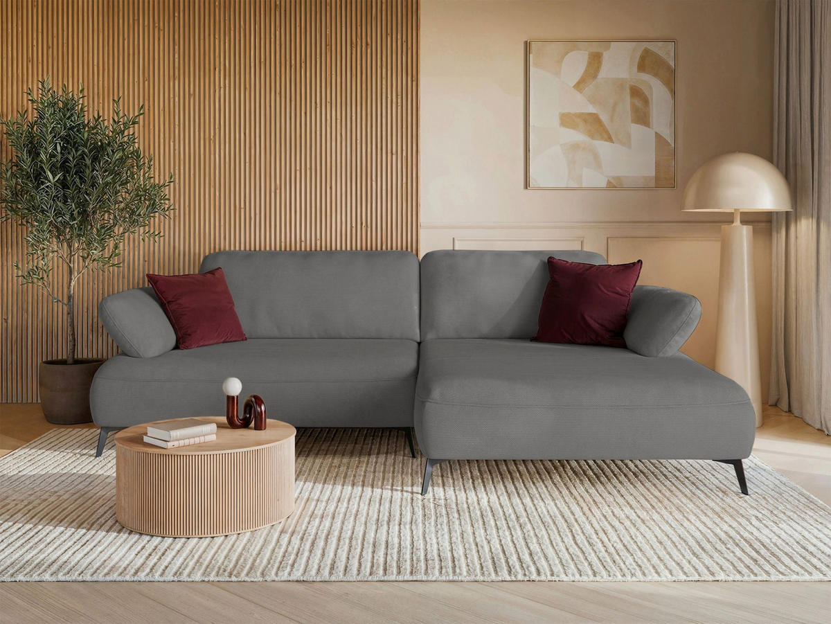 ECKSOFA Avolla Grau rechts - Schwarz/Grau, Textil/Metall (186/284cm) - Selsey