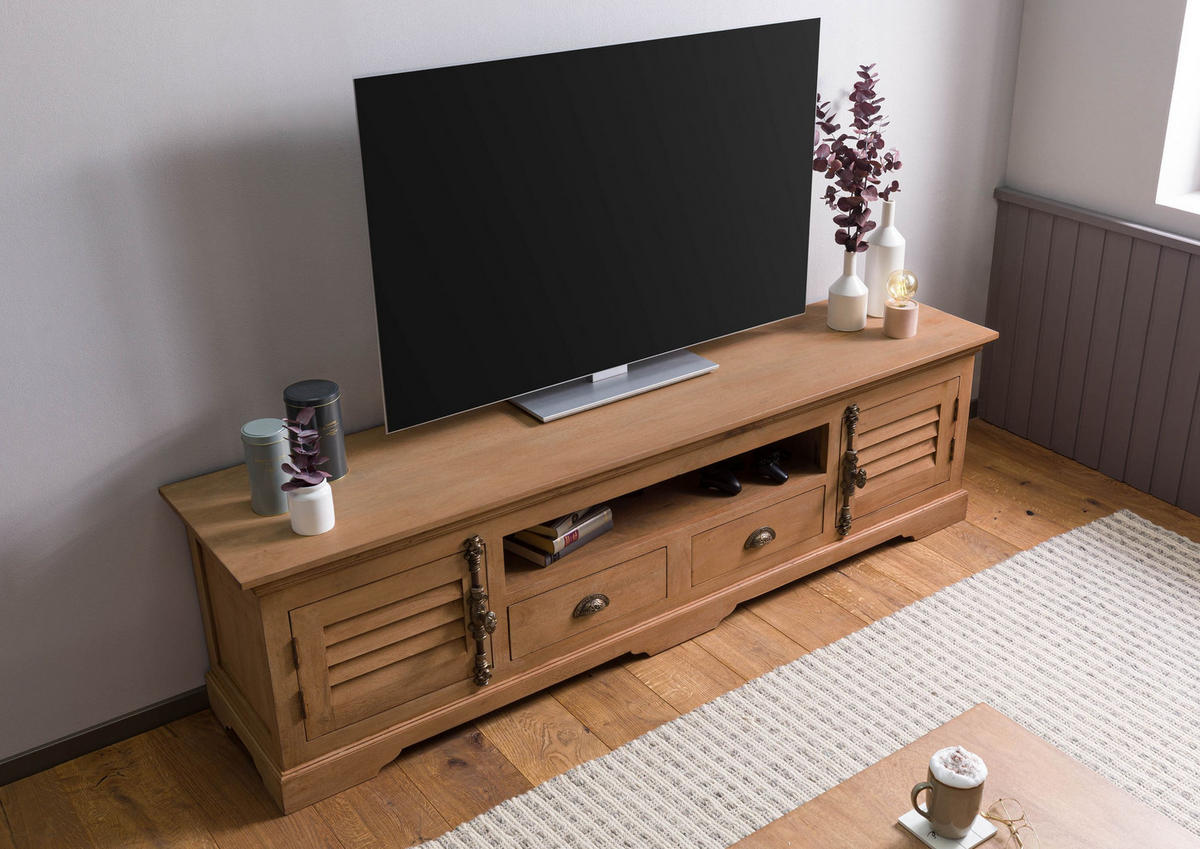 TV-BOARD Mango 200x45x55 beige geölt TOULOUSE #10 - Beige, Holz (200/55/45cm) - Massivmoebel24