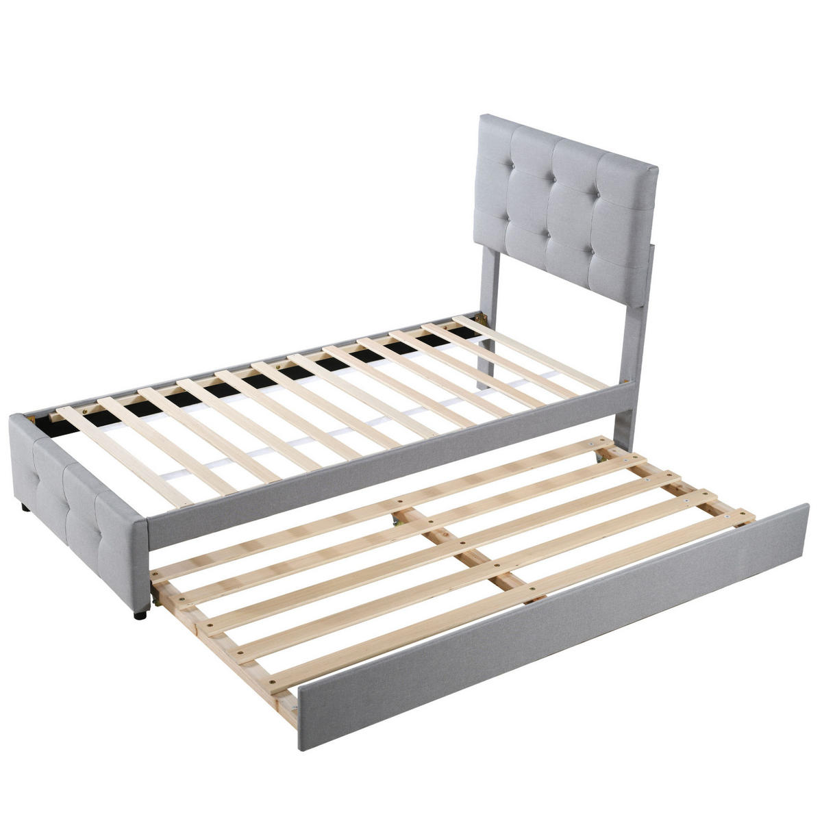 POLSTERBETT 90/200 cm Grau aus MDF, Metall und Leinenstoff mit ausziehbarem Bett - Grau, Textil (90/200cm) - OKMYHOME