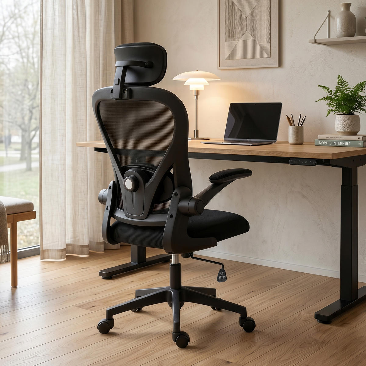 KANCELÁŘSKÁ ŽIDLE Ergonomická kancelářská židle se sklopnými područkami Černá - černá, textil/plast (63/125/64cm) - HOMCOM
