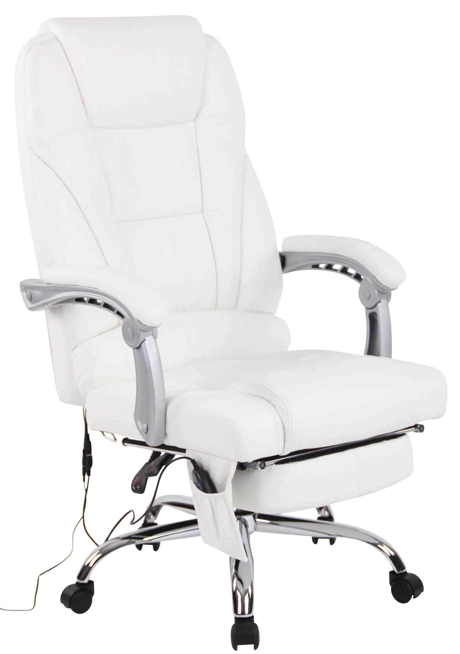 BÜROSTUHL Pacira, Echtleder mit Massagefunktion Weiß - Weiß, Leder/Metall (68/127/64cm) - TPFLiving