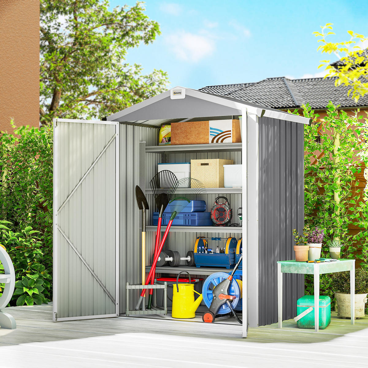 GARTENHAUS aus Stahl, 1, 1 m², mit doppelten abschließbaren Türen, , silbergrau 133 x 87 x 178 cm - Grau, Metall (87/178/133cm) - Vallsero