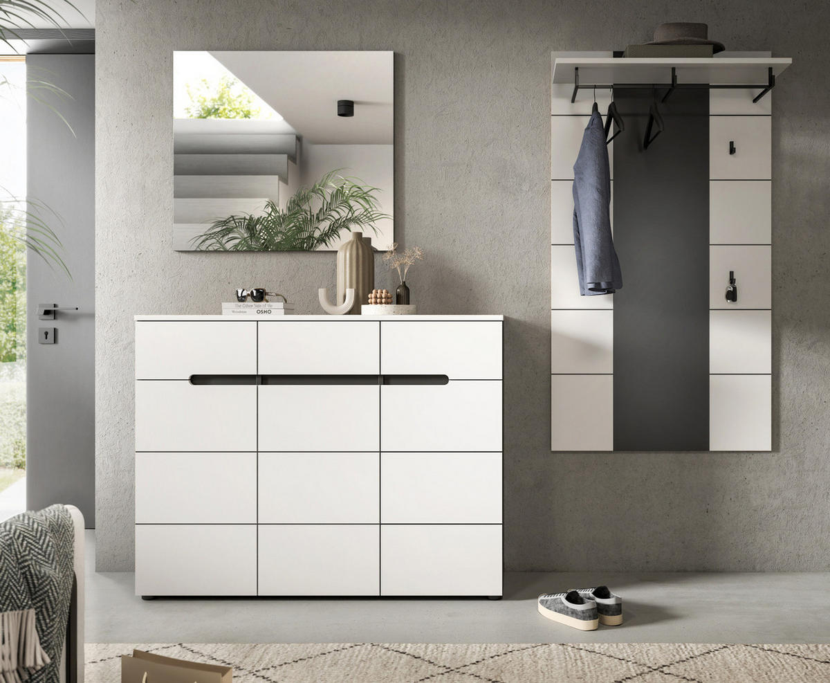 GARDEROBEN-SET 3-teilig weiß, grau 215 cm, Flurmöbel mit Soft-Close, Cooper - Schwarz/Weiß, Glas/Holzwerkstoff (215/190/37cm) - Inn.Furn