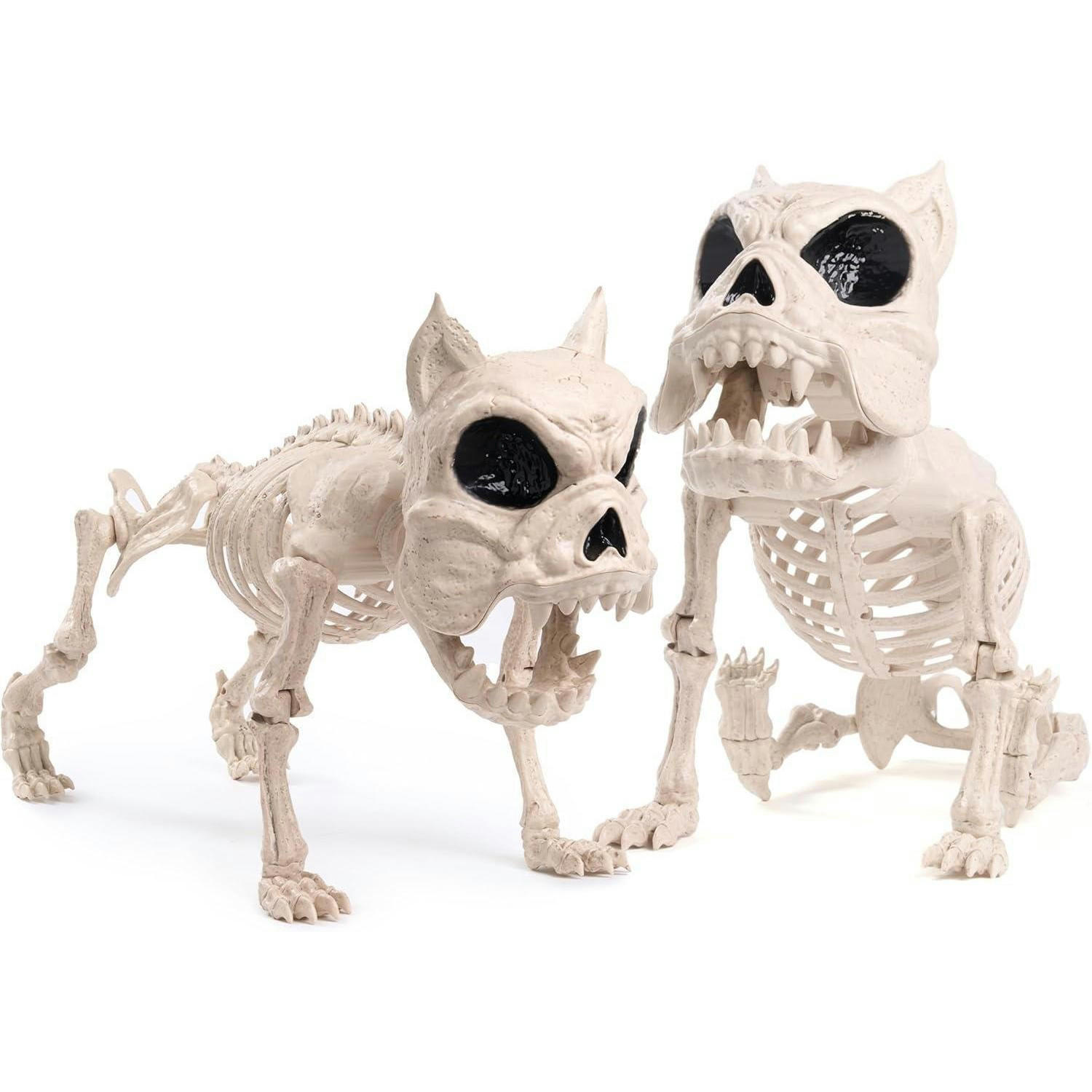 SKELETT Hund 2-teiliges Set 30,5 cm Halloween Dekoration bewegliche Gelenke Kunststoff Allwetter - Weiß, Kunststoff (28/18.5/32.5cm)
