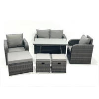 GARTENMÖBEL SET mit COUCHTISCH Polyrattan Dunkelgrau 7-Sitzer - Dunkelgrau/Grau, Glas/Kunststoff - Fimous
