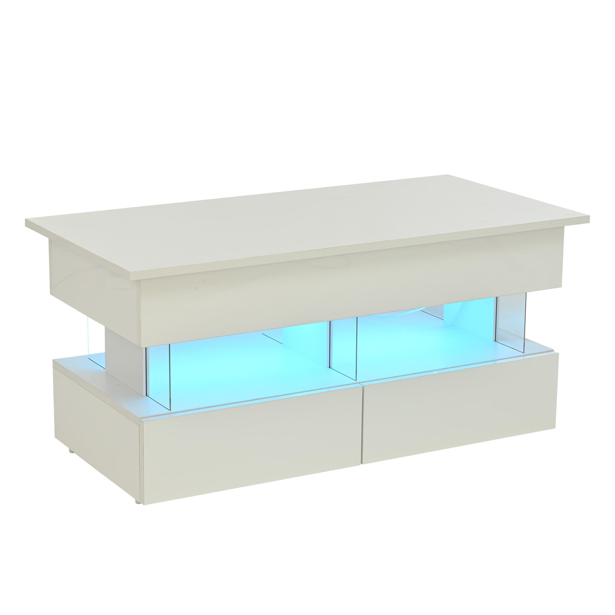 COUCHTISCH Weiß 100/50/46 cm mit Hubfunktion, LED und Schubladen - Weiß, Holzwerkstoff (50/100/46cm) - PANGIVO