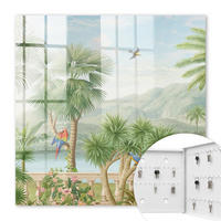 SCHLÜSSELBOX Weiß 30x30 cm – Türöffnung nach rechts - Tropisches Paradies - Grün, Metall (30/30/5cm) - TULUP