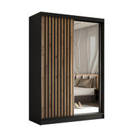 SCHWEBETÜRENSCHRANK Erika 150 cm mit Lamellen und Spiegel 2-türig, schwarz, Artisan, Lamelle schwarz - Schwarz/Braun, Kunststoff (150/216/51cm) - Margaret Hadas24