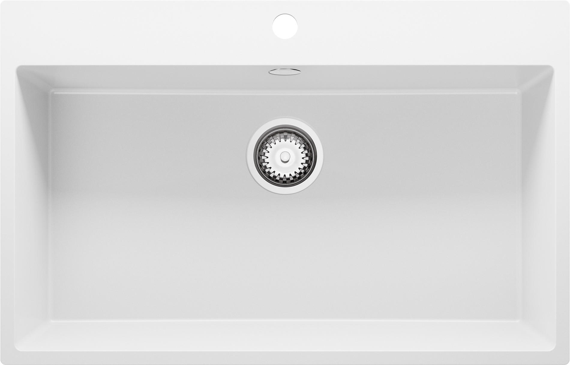 SPÜLBECKEN Riga, 2-er set Weiß 78/50 cm 1 Becken + Ablauf-Set ab 80er Unterschrank - Chromfarben/Weiß, Kunststoff (78/20/50cm) - Primagran