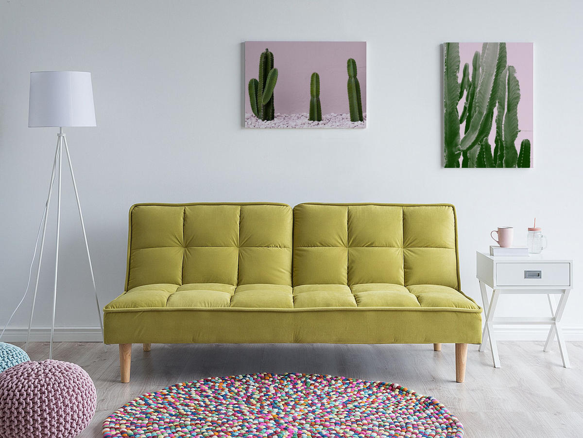 3-SITZER-SCHLAFSOFA Polyester Grün Siljan - Olivgrün, Textil (177/80/80cm) - Beliani