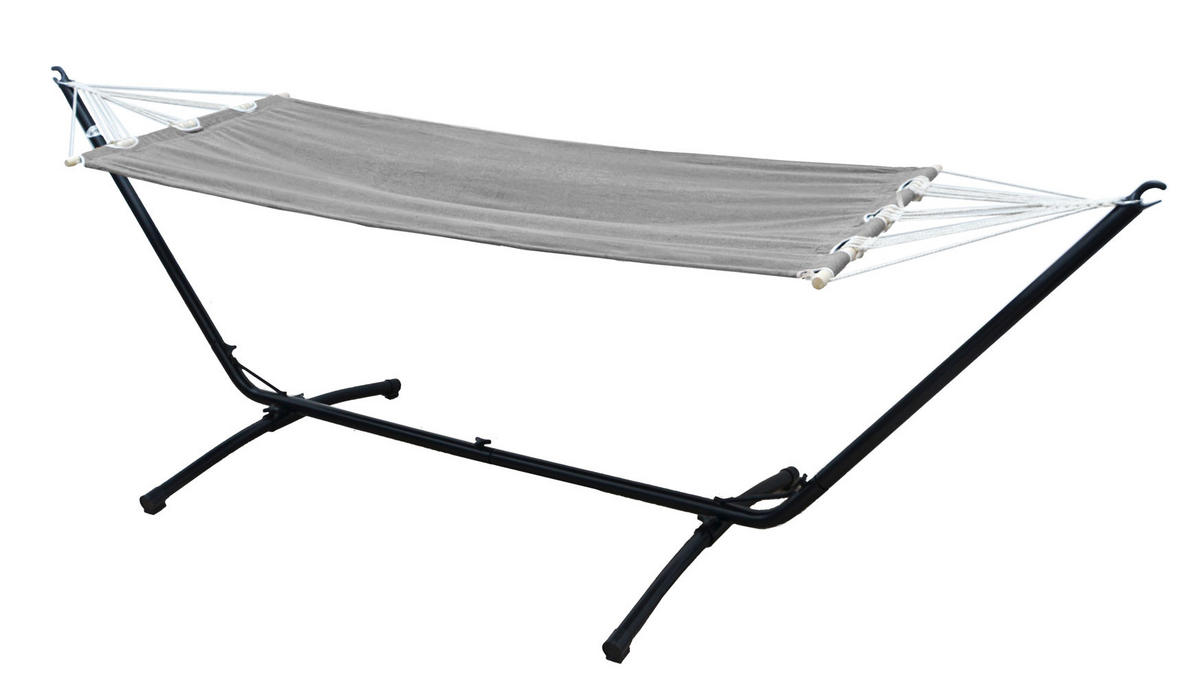 HÄNGEMATTE mit Gestell 310/100 cm, Grau/Schwarz - Schwarz, Metall (100/95/310cm) - Amanka
