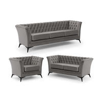 SITZGARNITUR 3+2+1 Chesterfield Whitby Grau Samt mit schwarzen Füßen - Schwarz/Grau, Holz/Textil (237/78/82cm) - S-Style Möbel