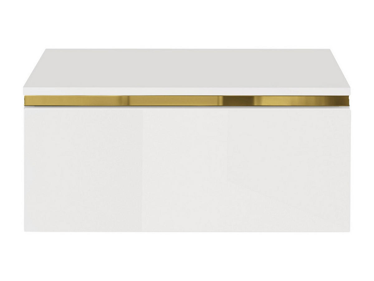 2ER-SET hängende Nachttische mit 1 Schublade - Hochglanz Weiß & Gold - VUKIA - Weiß, Holz (48.5/19.8/38.2cm) - Pascal Morabito